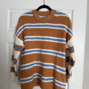 American Eagle Striped Waffle Knit Crew Neck Pullover Sweater